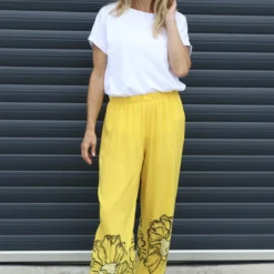 Aksana Flower Wide Leg Trousers Yellow