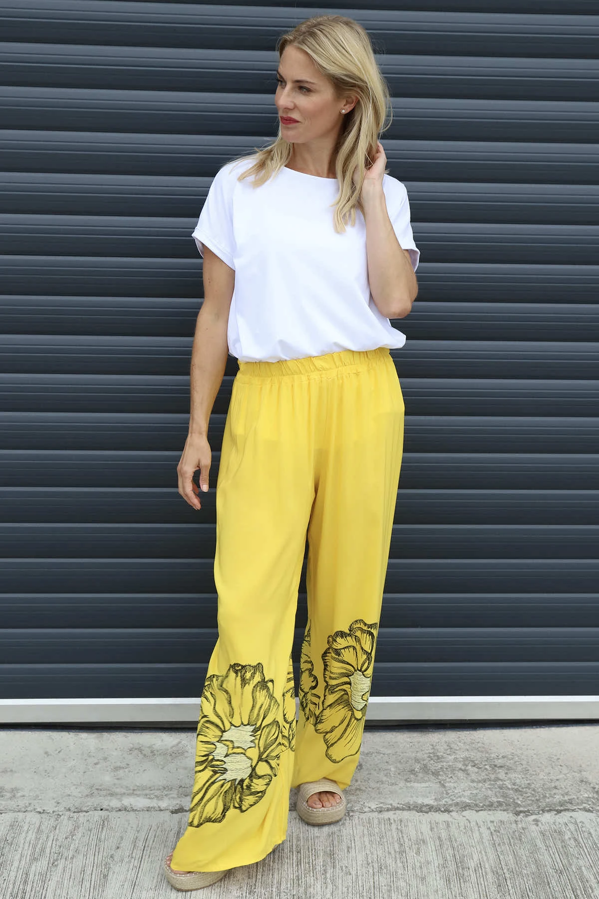 Aksana Flower Wide Leg Trousers Yellow 3 Aksana Flower Wide Leg Trousers Yellow
