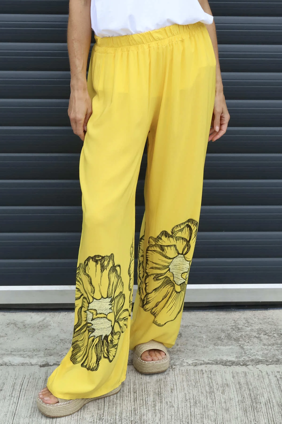 Aksana Flower Wide Leg Trousers Yellow 5 Aksana Flower Wide Leg Trousers Yellow - Image 3