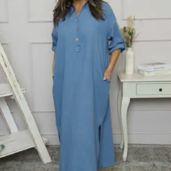 Tiana Linen Dress Blue