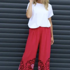 Aksana Flower Wide Leg Trousers Hot Pink