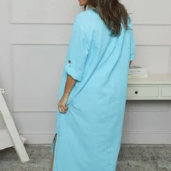 Tiana Linen Dress Aqua -Kitandkaboodal Store IMG 1126 55bad454 8648 46c8 8fe9 3141e1071af5