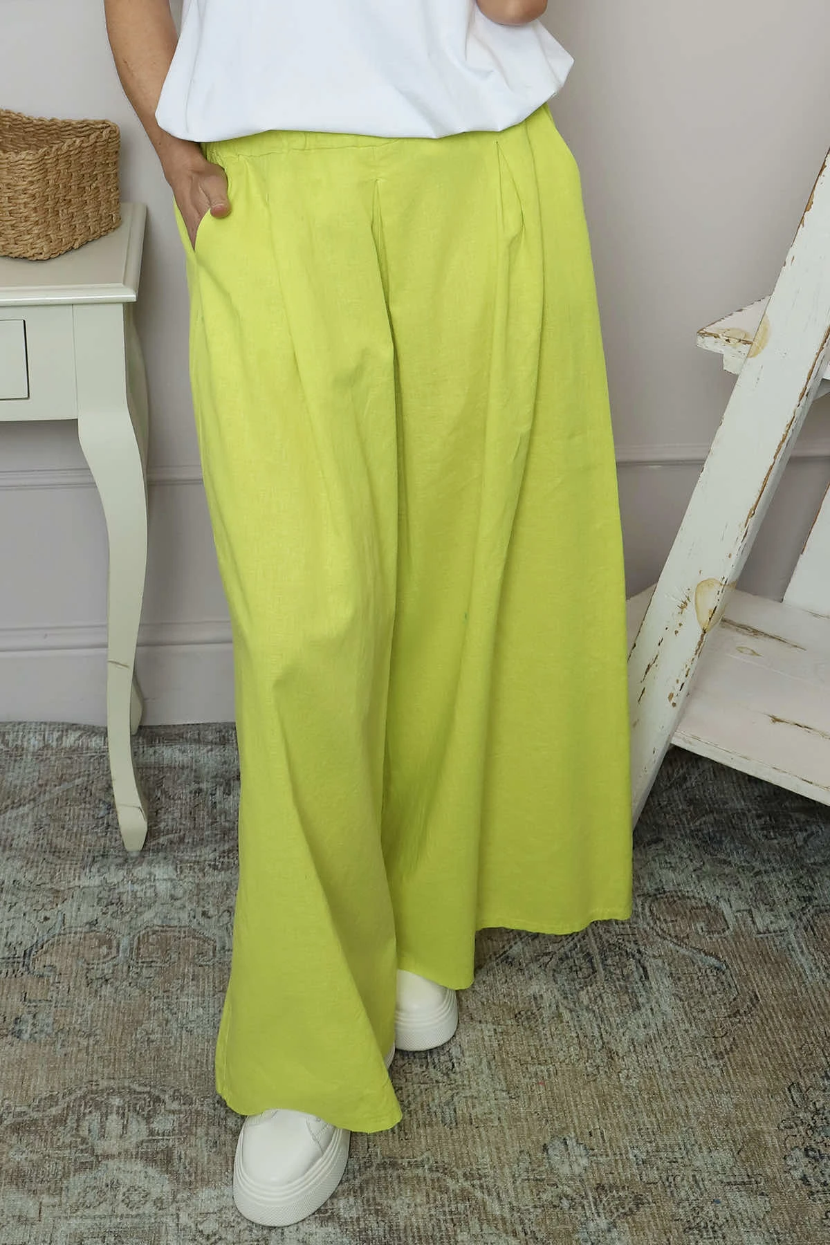 Trish Wide Leg Linen Trousers Lime 4 Trish Wide Leg Linen Trousers Lime - Image 2