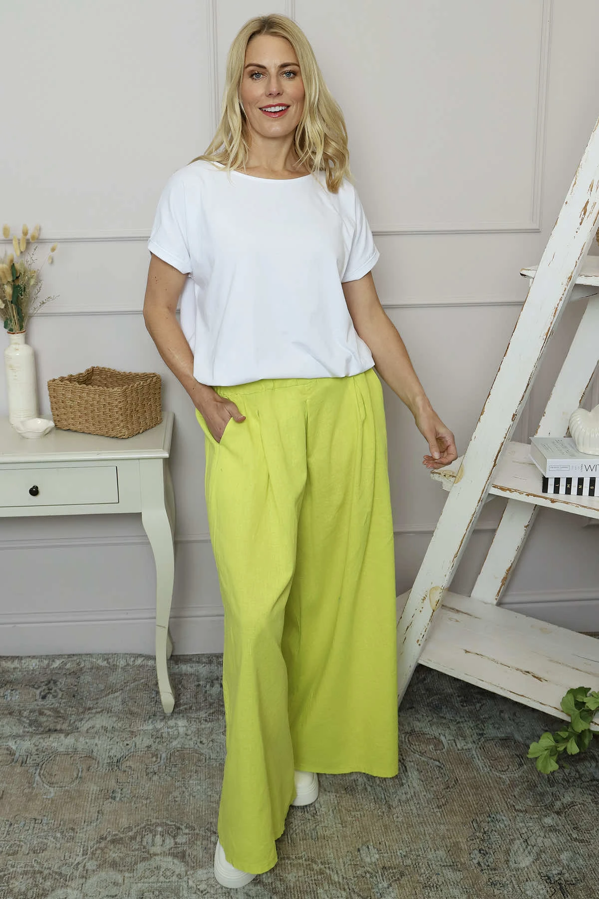 Trish Wide Leg Linen Trousers Lime 3 Trish Wide Leg Linen Trousers Lime