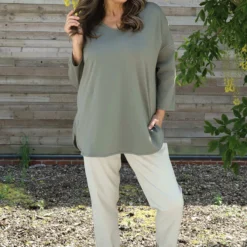 Abira V-Neck Cotton Top Khaki