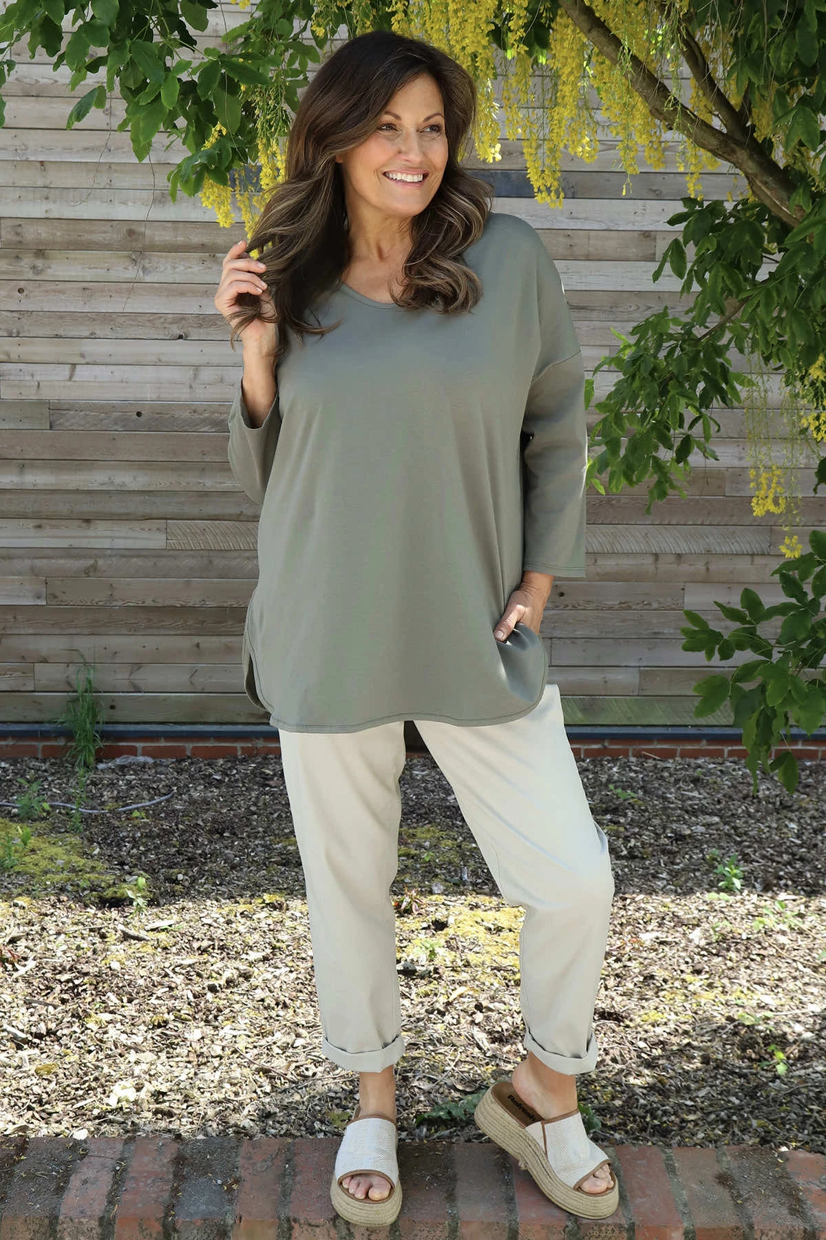 Abira V-Neck Cotton Top Khaki 3 Abira V-Neck Cotton Top Khaki