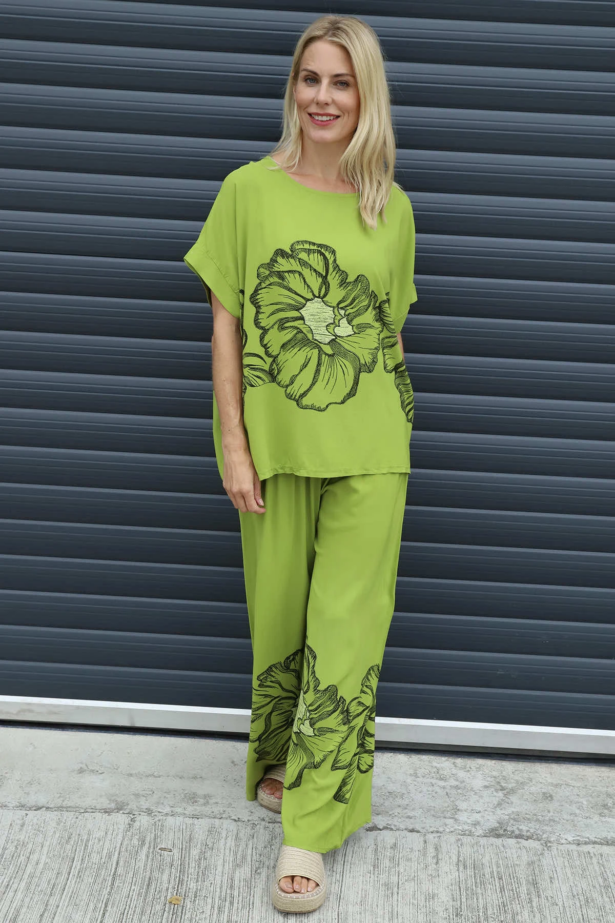 Aksana Flower Wide Leg Trousers Olive 4 Aksana Flower Wide Leg Trousers Olive - Image 2