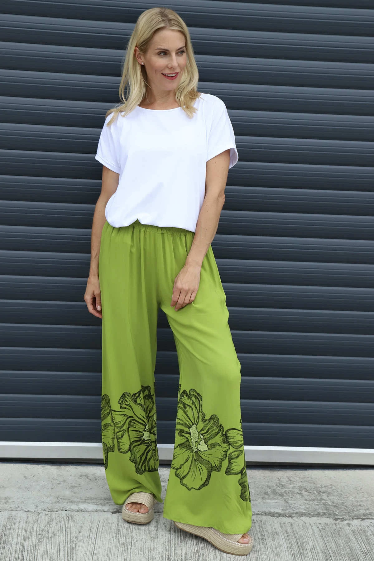 Aksana Flower Wide Leg Trousers Olive 3 Aksana Flower Wide Leg Trousers Olive