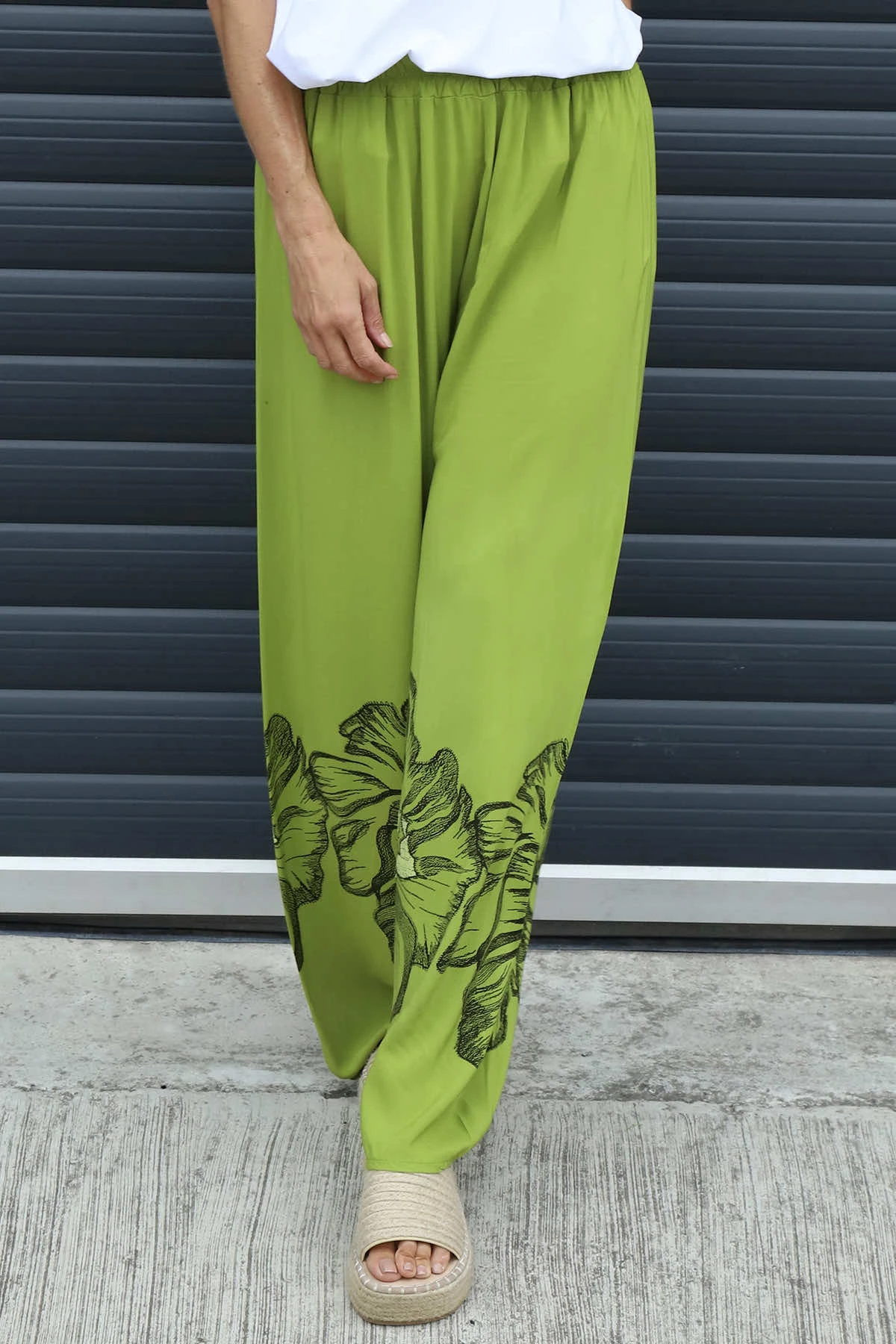 Aksana Flower Wide Leg Trousers Olive 5 Aksana Flower Wide Leg Trousers Olive - Image 3