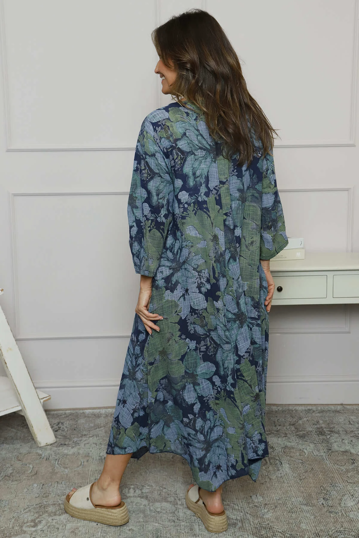 Eleni Print Linen Dress Navy 6 Eleni Print Linen Dress Navy - Image 4