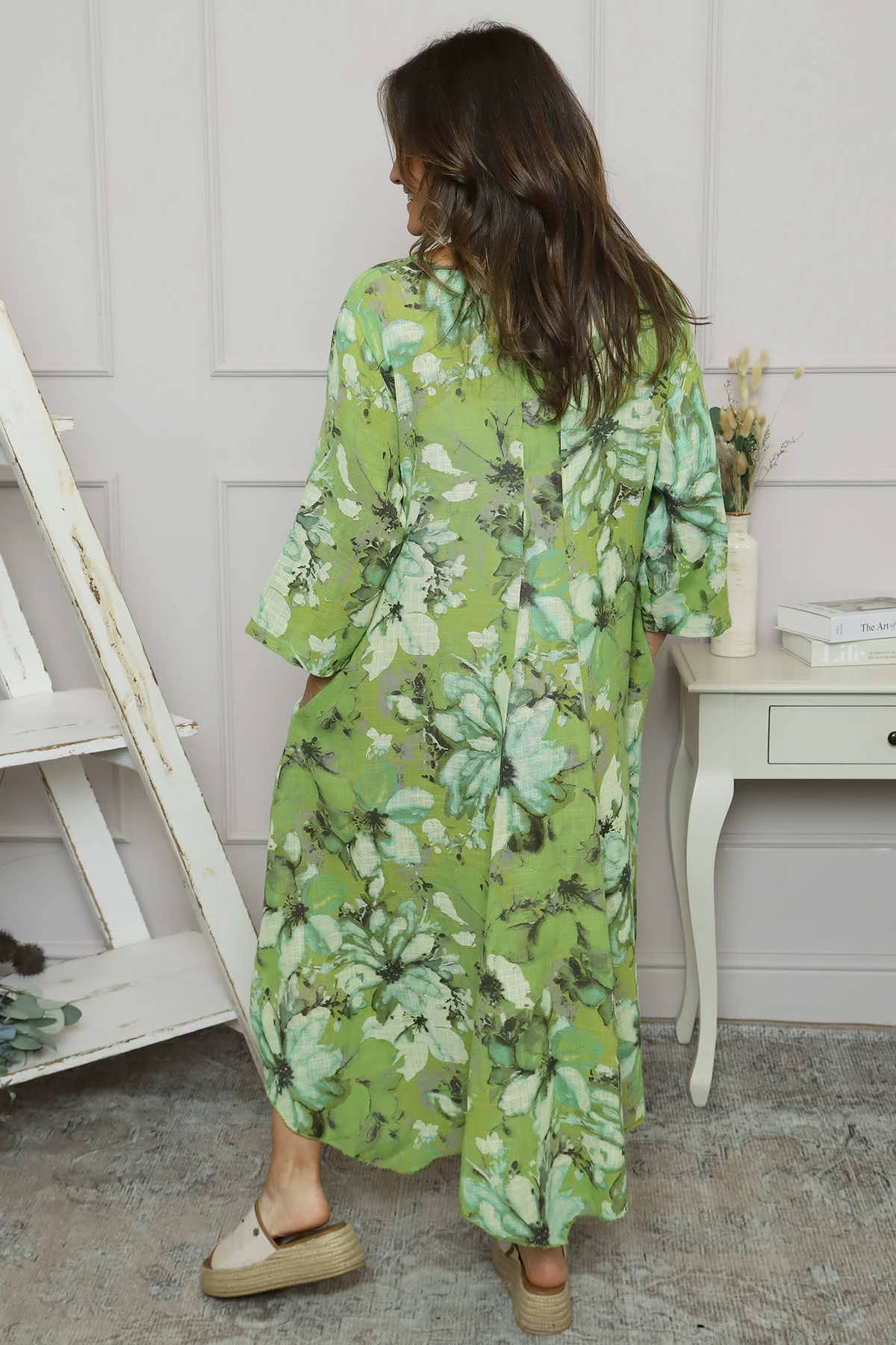 Eleni Print Linen Dress Green 6 Eleni Print Linen Dress Green - Image 4