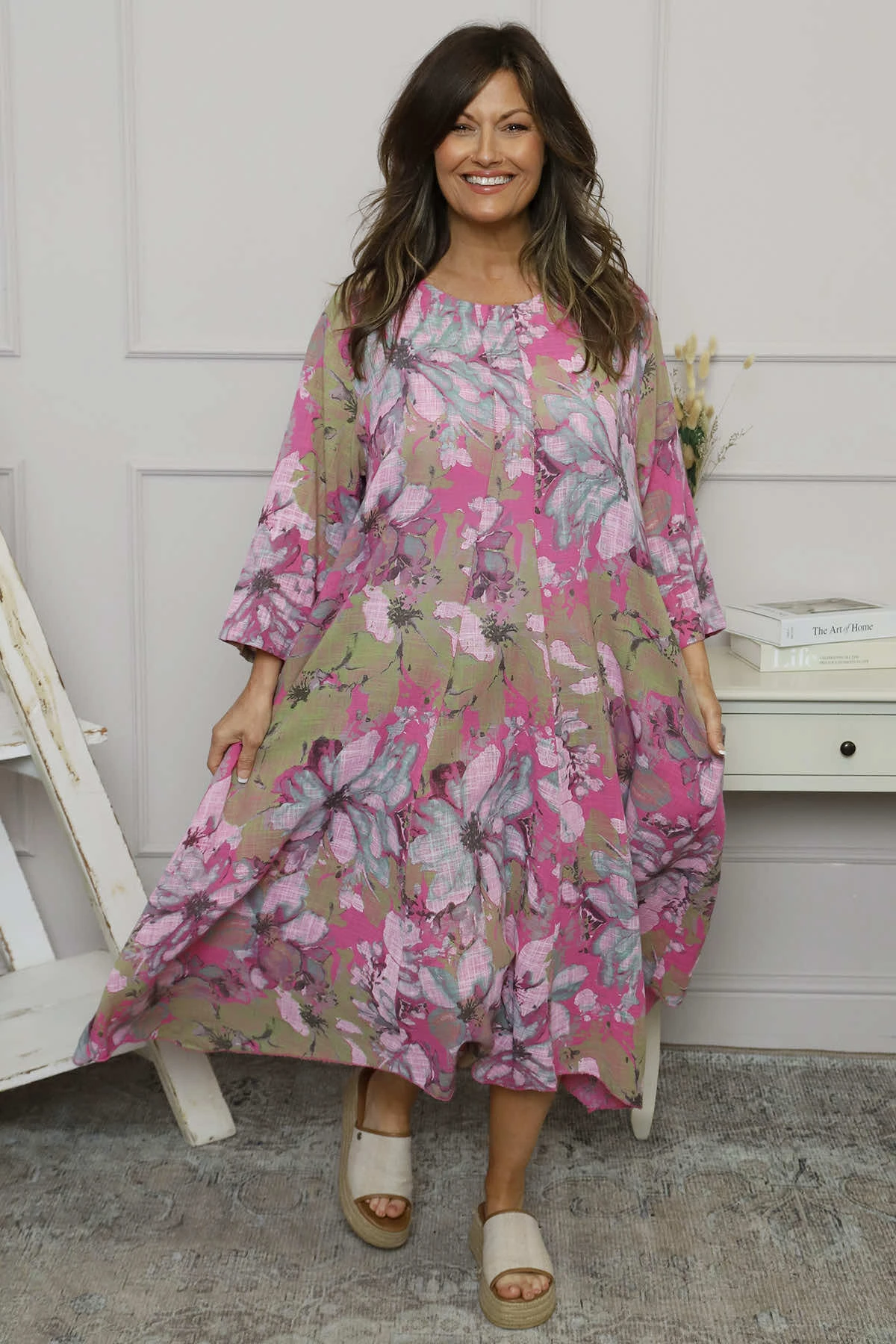 Eleni Print Linen Dress Fuchsia 3 Eleni Print Linen Dress Fuchsia