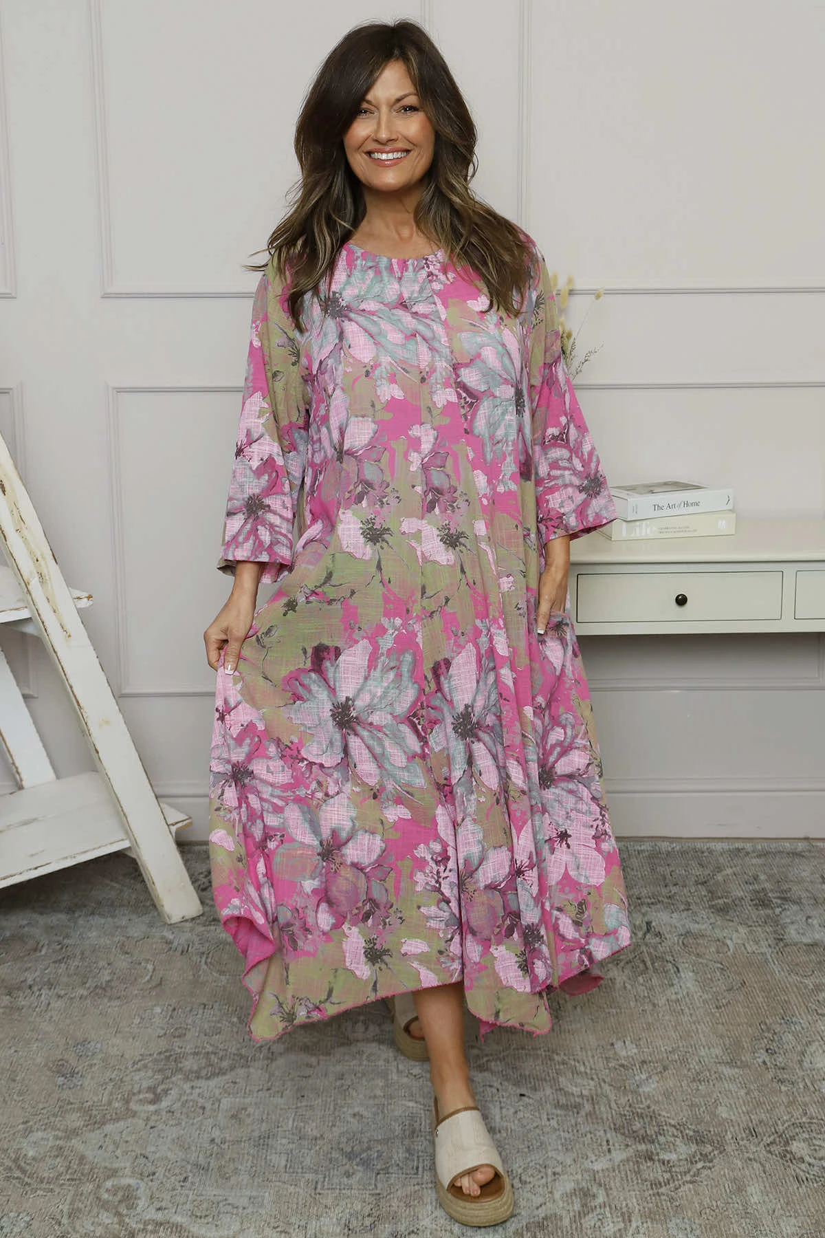 Eleni Print Linen Dress Fuchsia 4 Eleni Print Linen Dress Fuchsia - Image 2