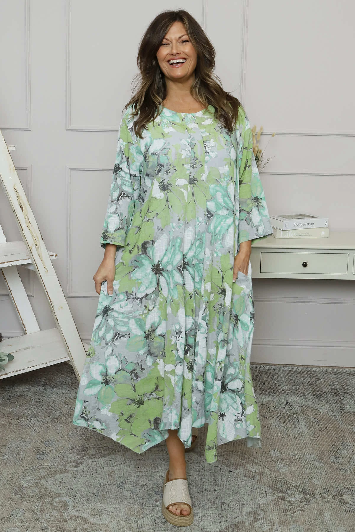 Eleni Print Linen Dress Grey 3 Eleni Print Linen Dress Grey