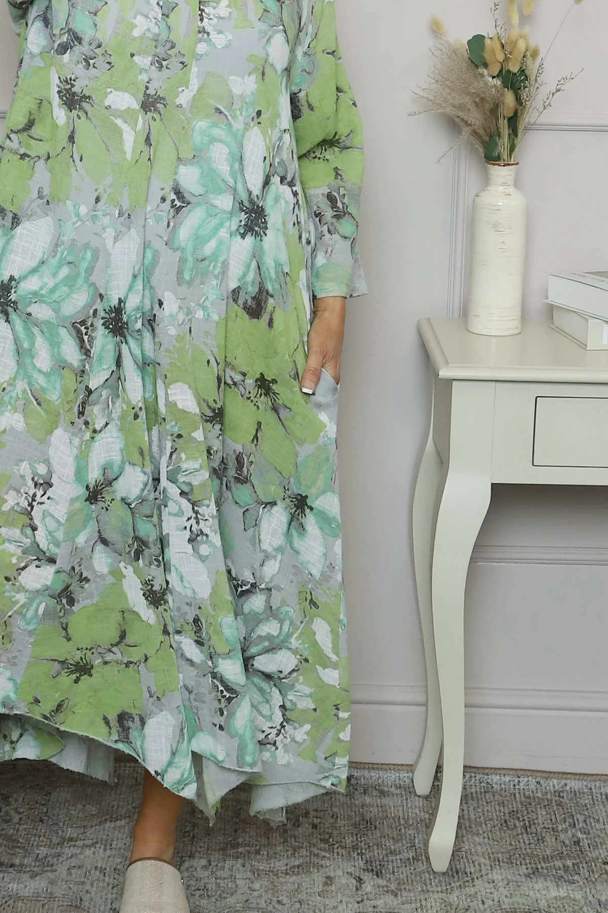 Eleni Print Linen Dress Grey 5 Eleni Print Linen Dress Grey - Image 3