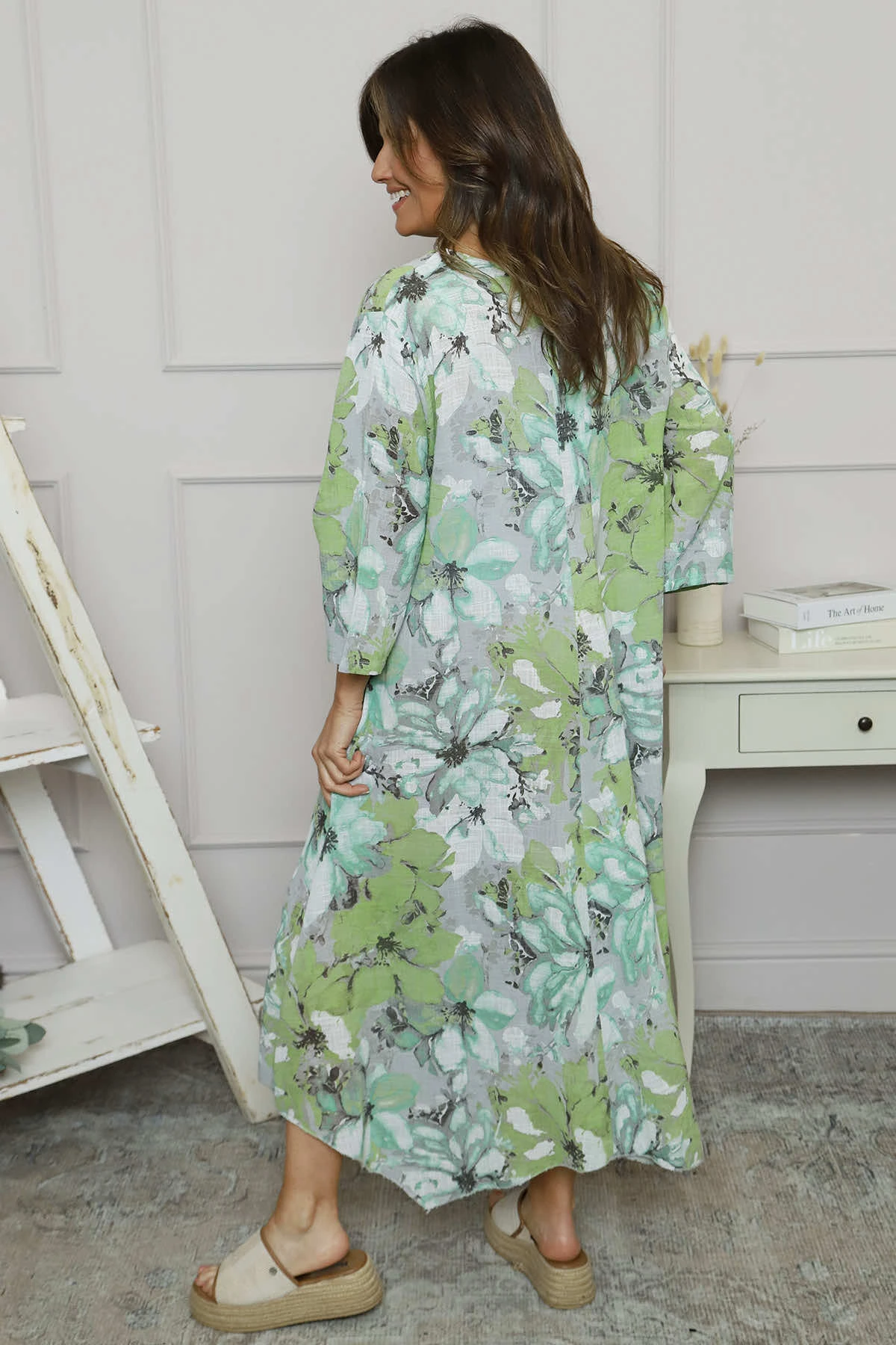 Eleni Print Linen Dress Grey 6 Eleni Print Linen Dress Grey - Image 4