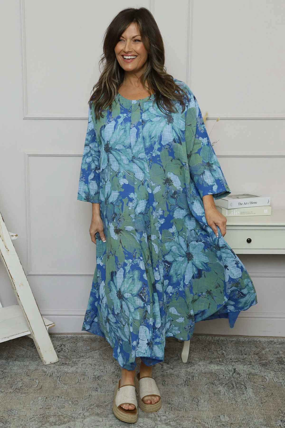 Eleni Print Linen Dress Cobalt 3 Eleni Print Linen Dress Cobalt