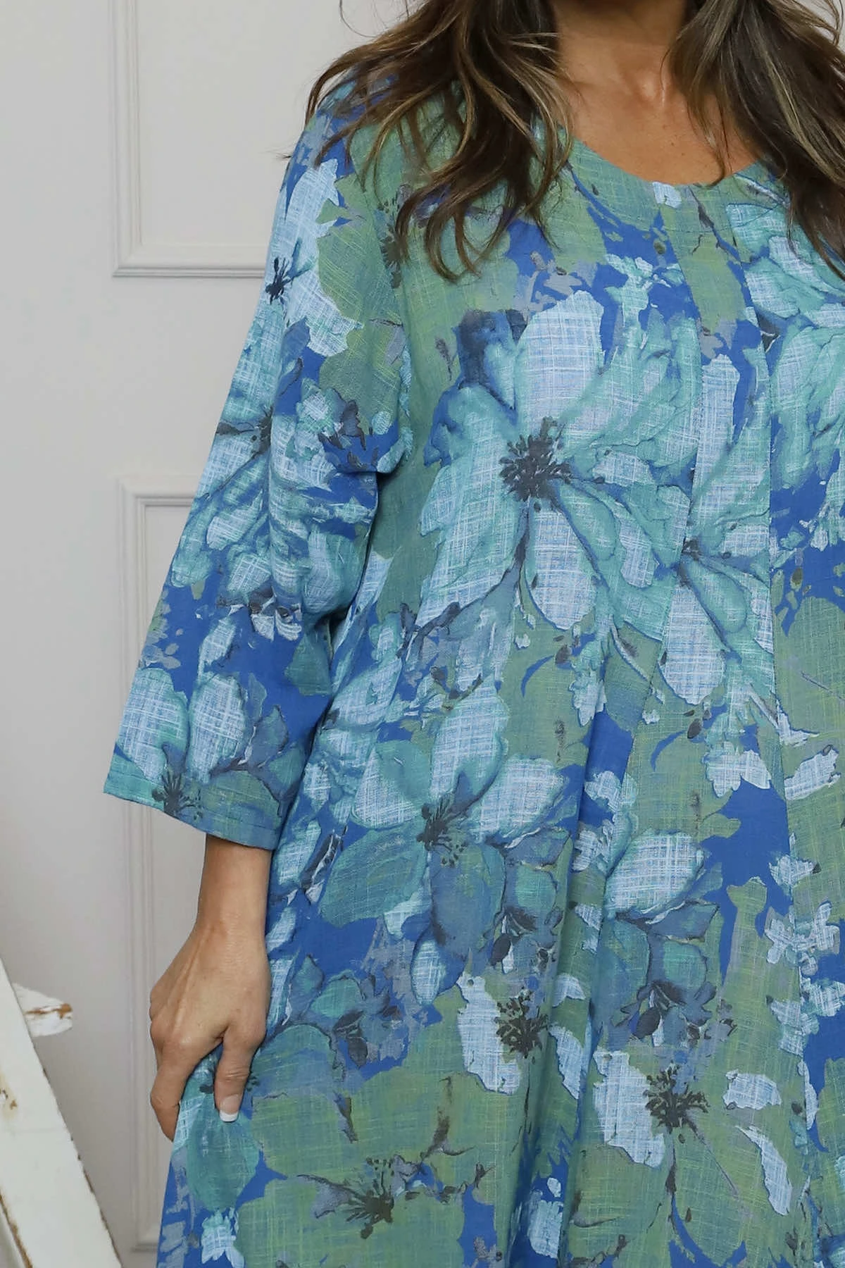 Eleni Print Linen Dress Cobalt 5 Eleni Print Linen Dress Cobalt - Image 3