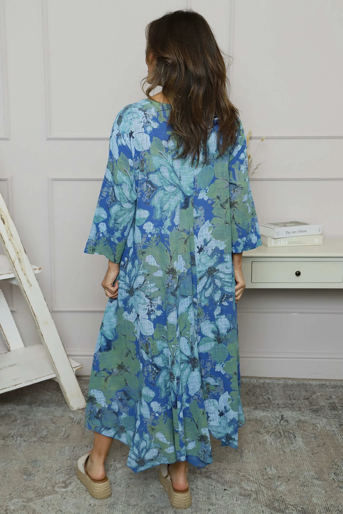 Eleni Print Linen Dress Cobalt 6 Eleni Print Linen Dress Cobalt - Image 4