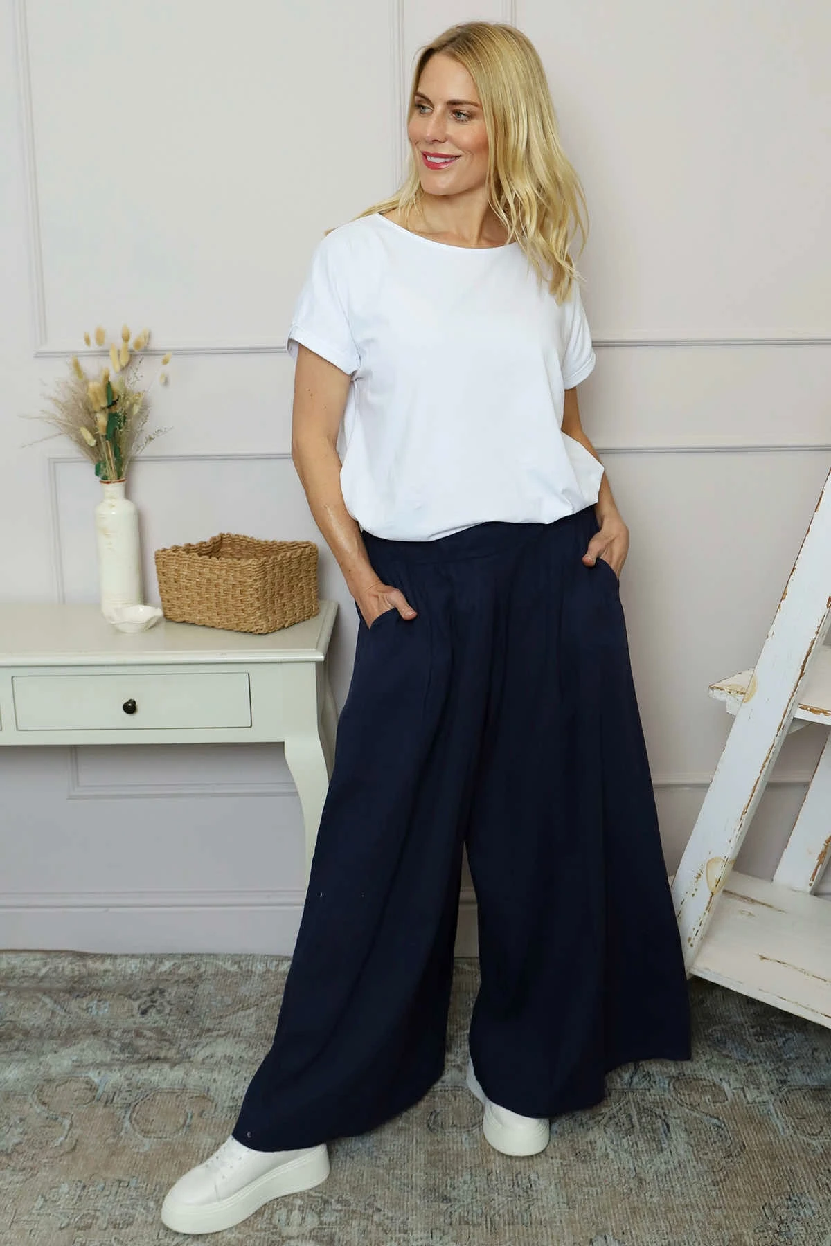 Trish Wide Leg Linen Trousers Navy 4 Trish Wide Leg Linen Trousers Navy - Image 2