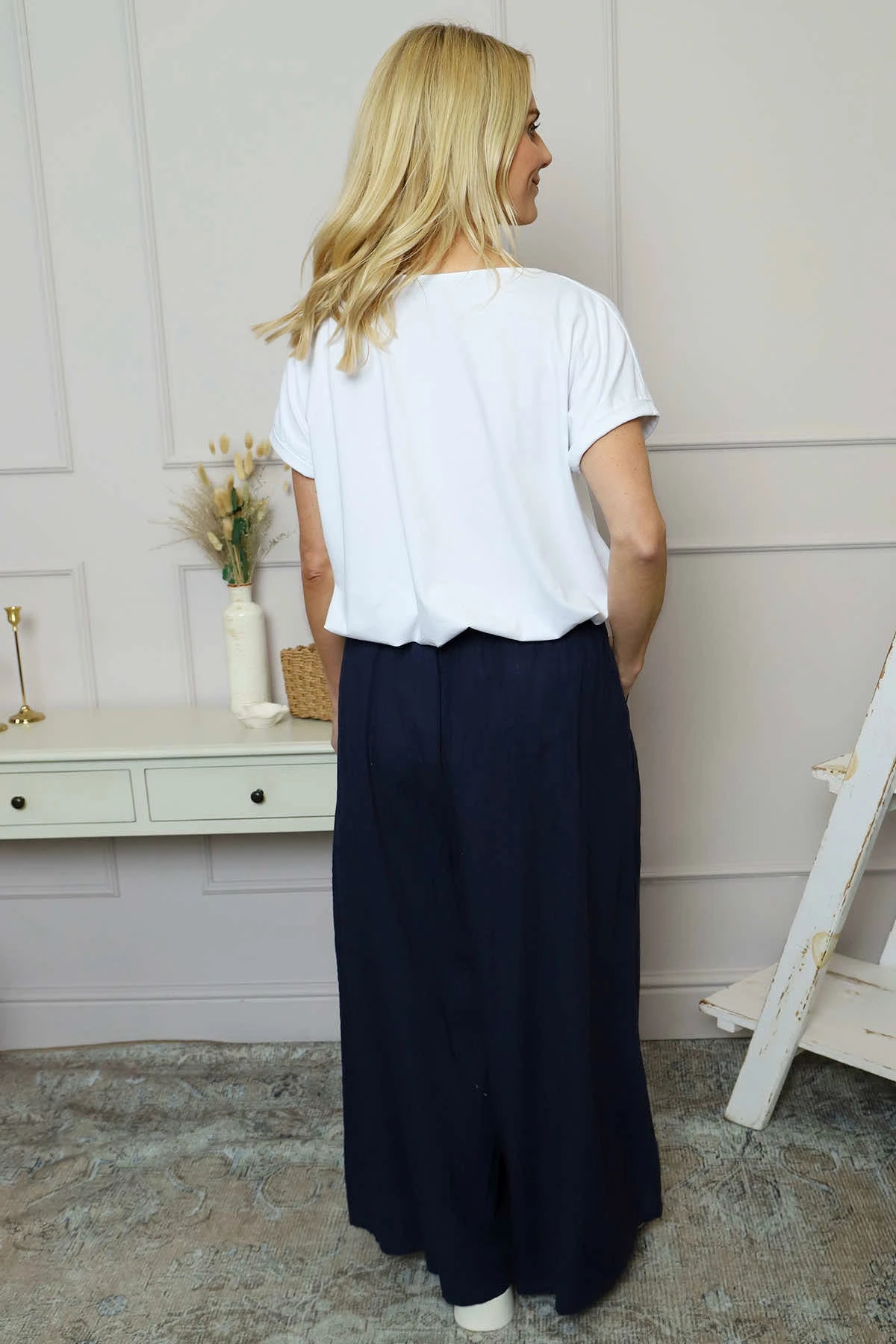 Trish Wide Leg Linen Trousers Navy 6 Trish Wide Leg Linen Trousers Navy - Image 4