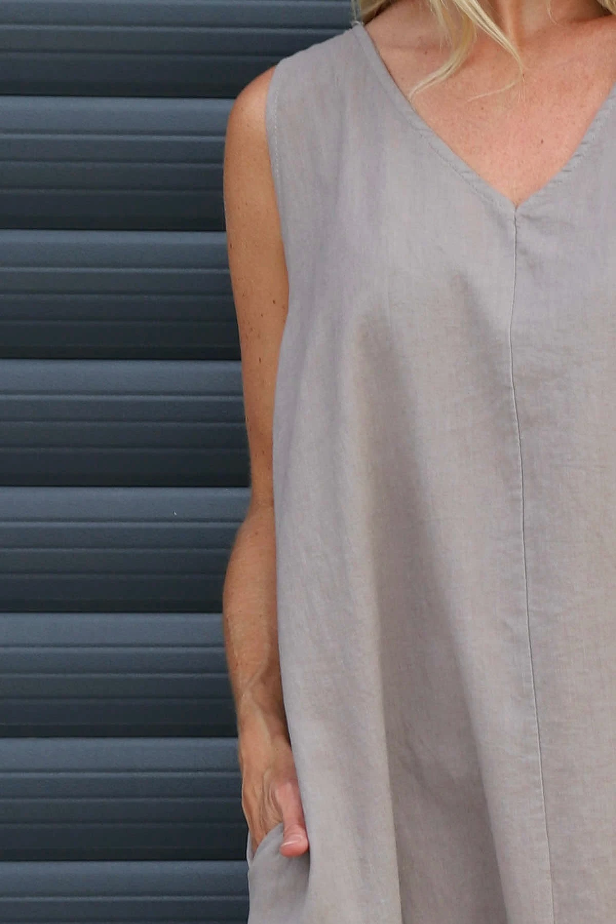 Olaya V-Neck Linen Dress Mocha 5 Olaya V-Neck Linen Dress Mocha - Image 3