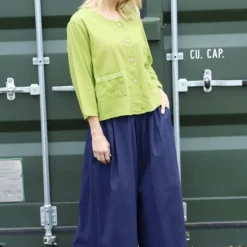 Trish Wide Leg Linen Trousers Navy