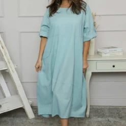 Penelope Pocket Linen Dress Sage Green