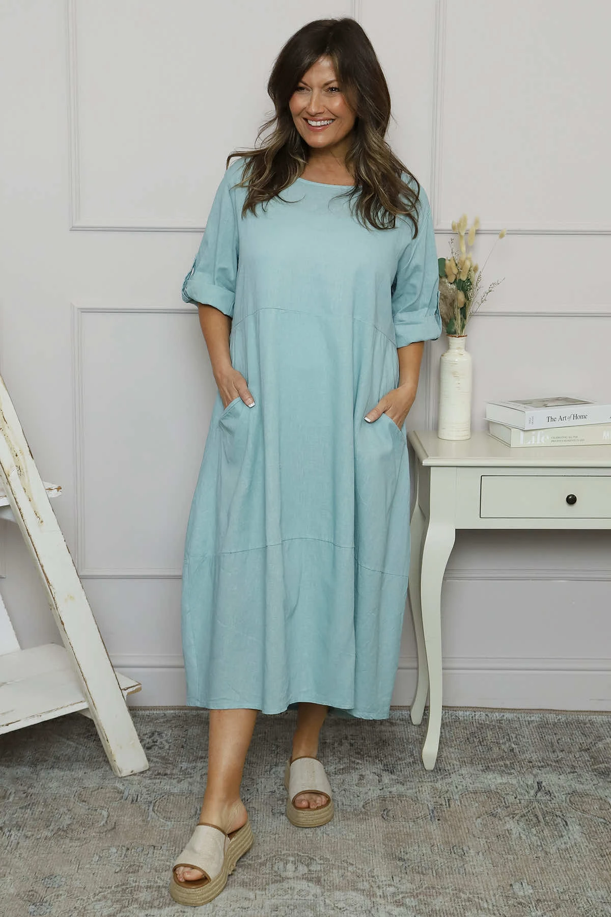 Penelope Pocket Linen Dress Sage Green 4 Penelope Pocket Linen Dress Sage Green - Image 2