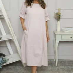 Penelope Pocket Linen Dress Pink