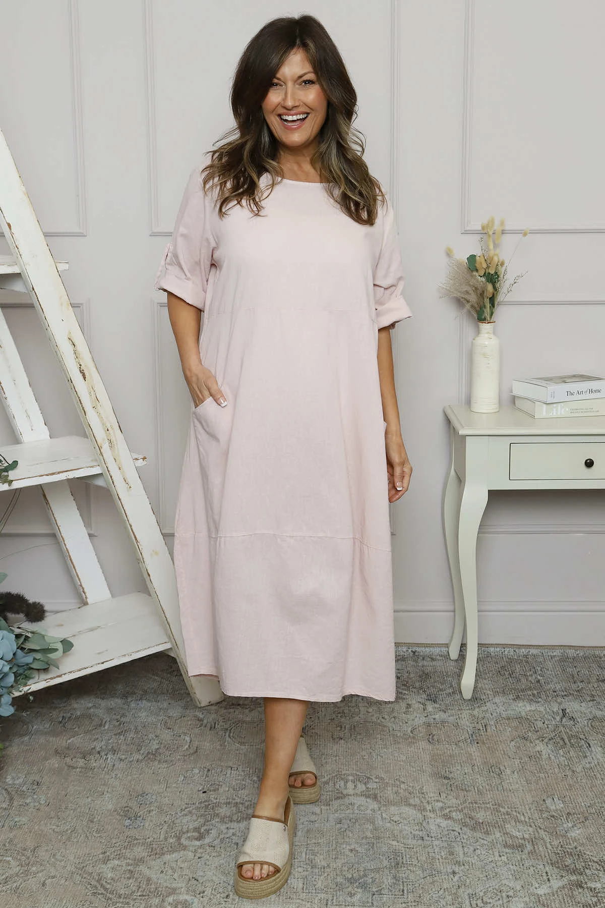 Penelope Pocket Linen Dress Pink 3 Penelope Pocket Linen Dress Pink