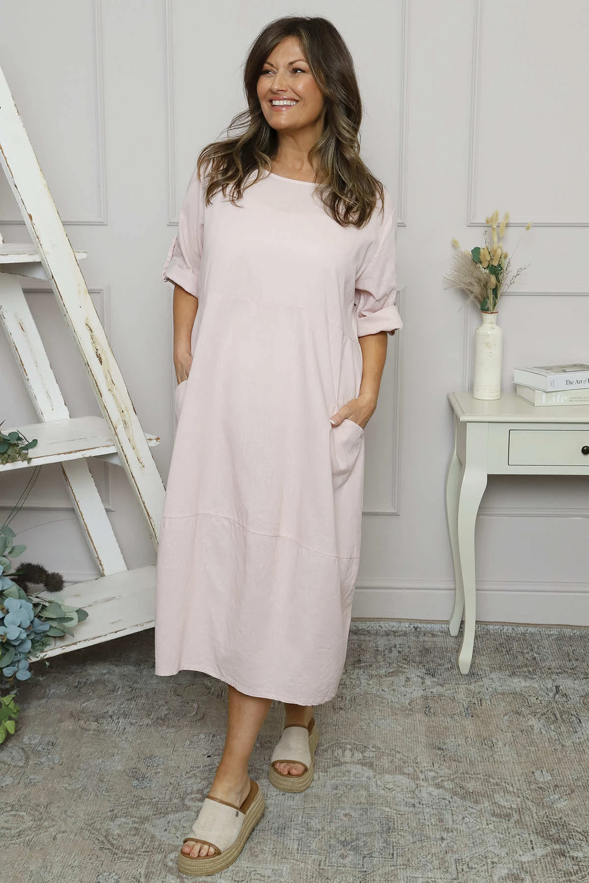 Penelope Pocket Linen Dress Pink 4 Penelope Pocket Linen Dress Pink - Image 2