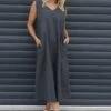 Olaya V-Neck Linen Dress Charcoal 1 Olaya V-Neck Linen Dress Charcoal -Kitandkaboodal Store IMG 1373 4d96598b f1ce 4ee0 80c1 2dc47f3d29e0
