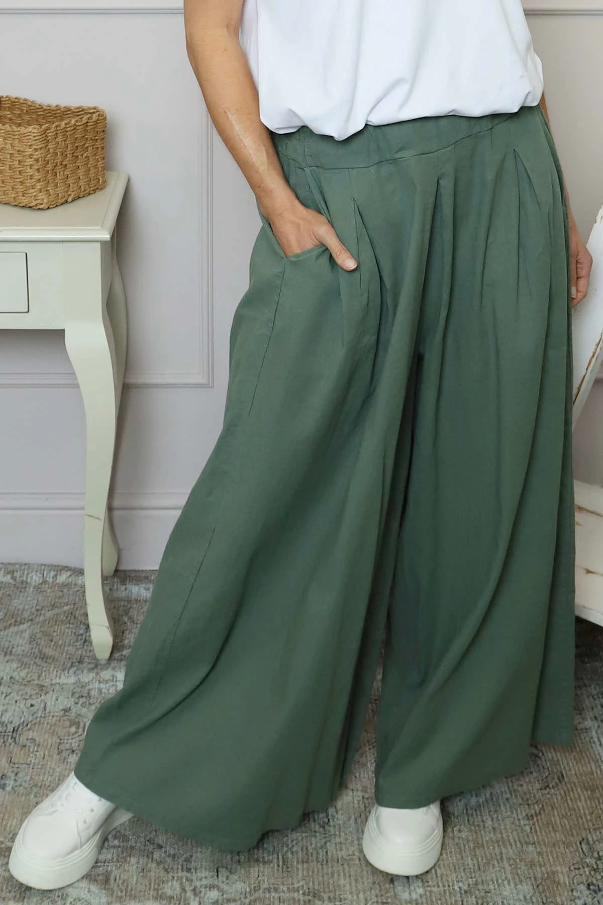 Trish Wide Leg Linen Trousers Khaki 5 Trish Wide Leg Linen Trousers Khaki - Image 3