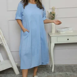 Penelope Pocket Linen Dress Powder Blue -Kitandkaboodal Store IMG 1380 77815a83 ff7d 43b3 8870 3168e542916f
