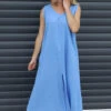 Olaya V-Neck Linen Dress Powder Blue 2 Olaya V-Neck Linen Dress Powder Blue -Kitandkaboodal Store IMG 1390 212e3172 7485 4f73 aa5d 1e550a08058e
