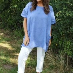 Gabriana Embroidered Cotton Top Blue