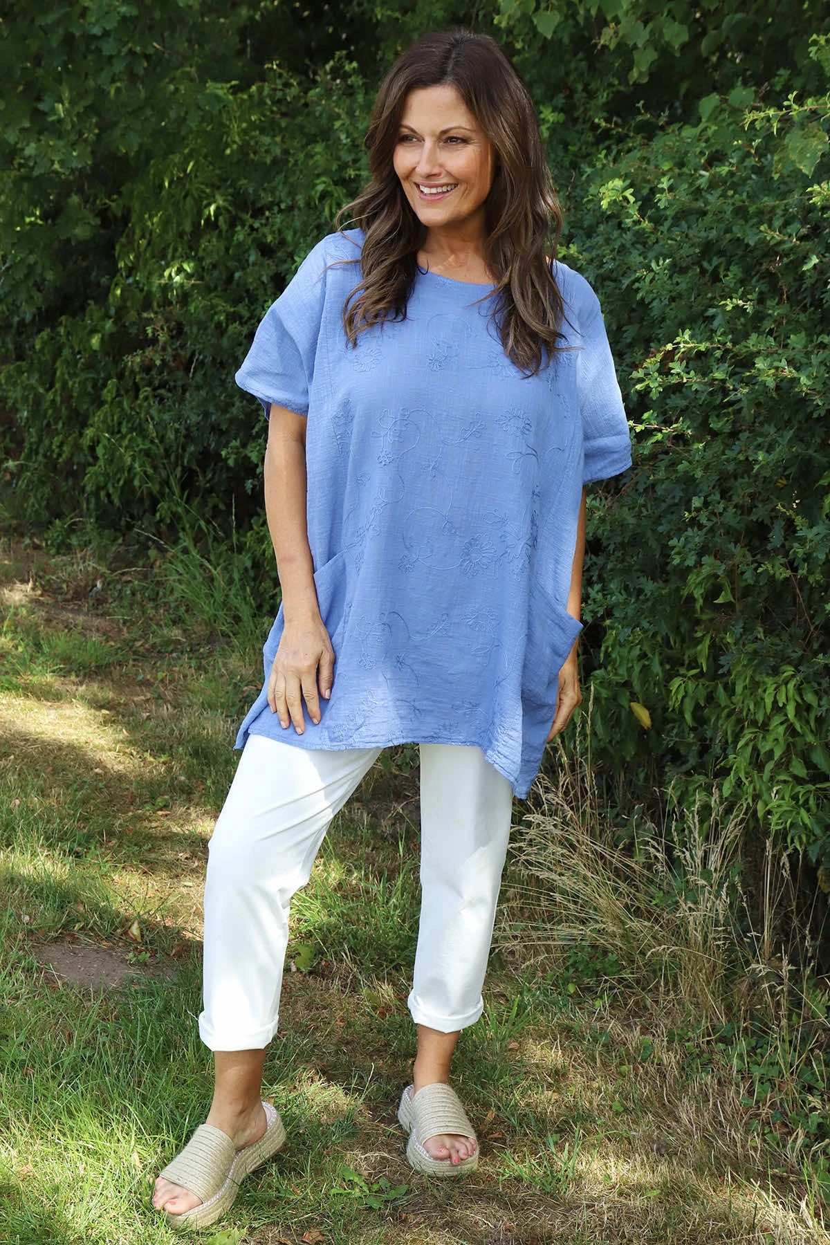 Gabriana Embroidered Cotton Top Blue 3 Gabriana Embroidered Cotton Top Blue