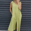 Olaya V-Neck Linen Dress Olive -Kitandkaboodal Store IMG 1397 3b840ae2 8d90 42f2 9f72 b9858b8809ff