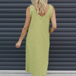 Olaya V-Neck Linen Dress Olive 9 Olaya V-Neck Linen Dress Olive -Kitandkaboodal Store IMG 1407 339432d1 c215 4b96 a732 c147d3b72323