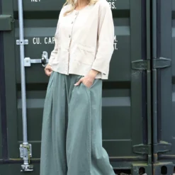 Trish Wide Leg Linen Trousers Khaki