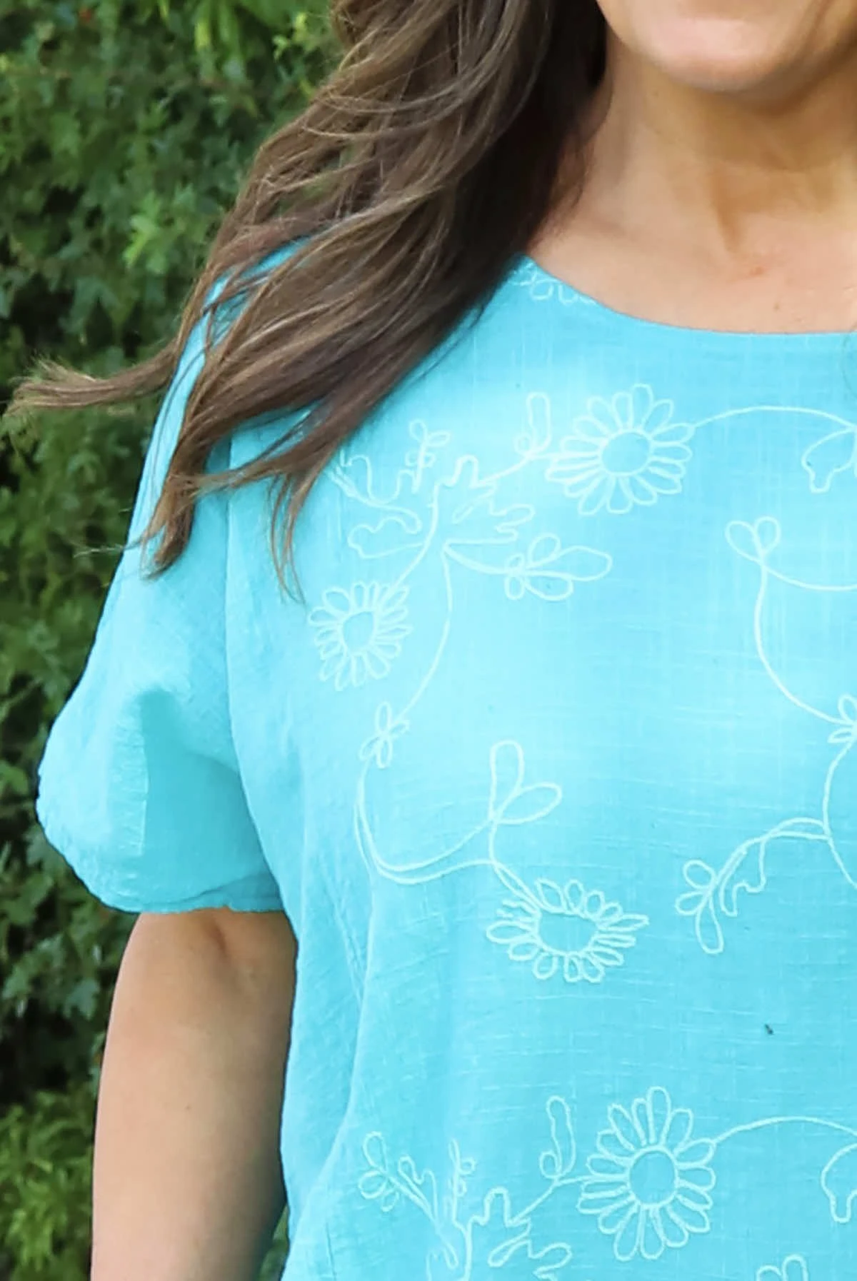 Gabriana Embroidered Cotton Top Aqua 5 Gabriana Embroidered Cotton Top Aqua - Image 3