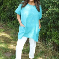 Gabriana Embroidered Cotton Top Aqua