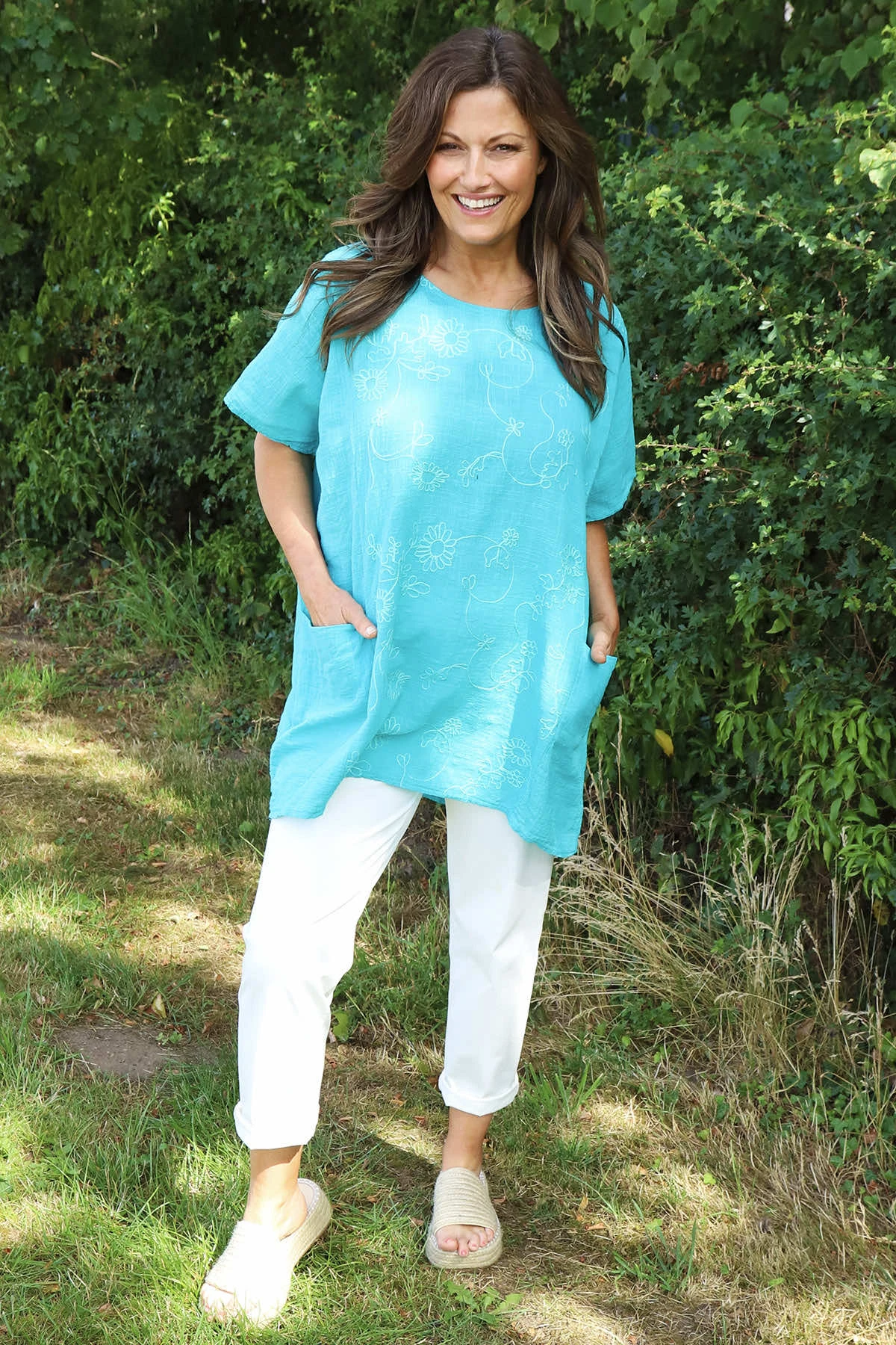Gabriana Embroidered Cotton Top Aqua 3 Gabriana Embroidered Cotton Top Aqua