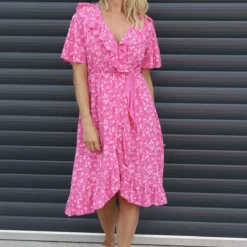 Etienne Floral Wrap Dress Fuchsia