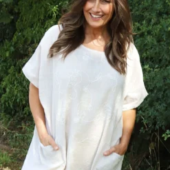 Gabriana Embroidered Cotton Top Stone