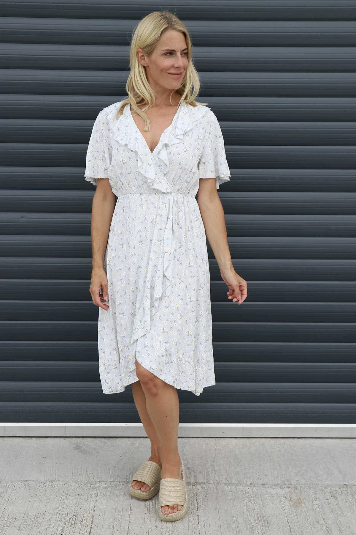 Etienne Floral Wrap Dress Grey 4 Etienne Floral Wrap Dress Grey - Image 2