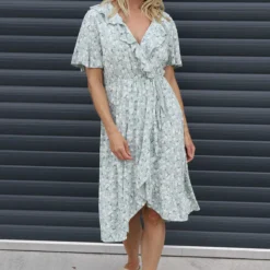 Etienne Floral Wrap Dress Sage Green