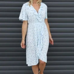 Etienne Floral Wrap Dress Light Blue