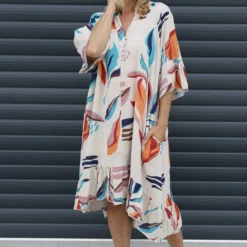 Capaci Print Cotton Dress Stone